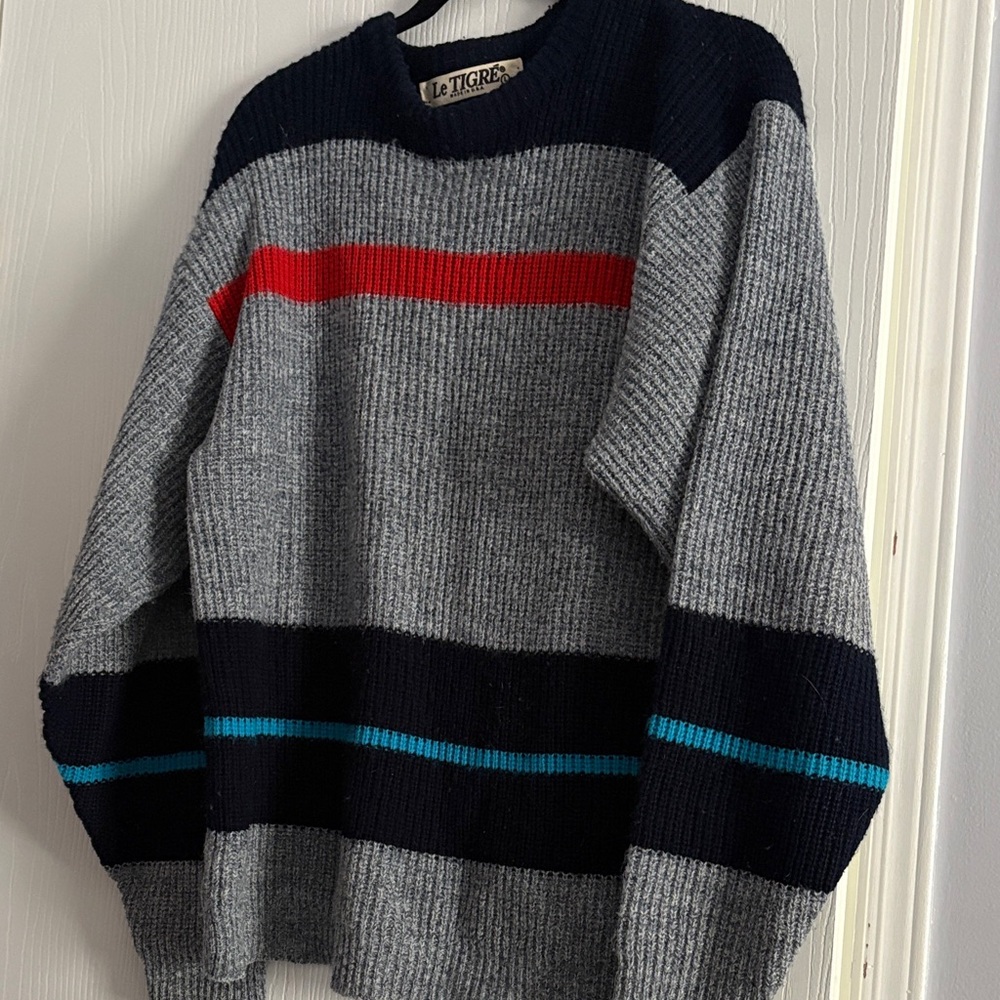 Le Tigre Men's Sweater in Gray, Navy, and Red